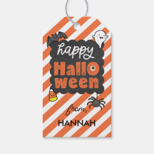 Étiquettes-cadeau Orange Stripe Happy Halloween Les enfants Treat
