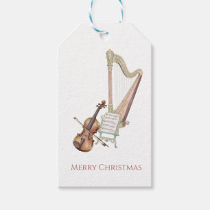 Étiquettes-cadeau Orchestre Casse-Noisette Violon et Harpe