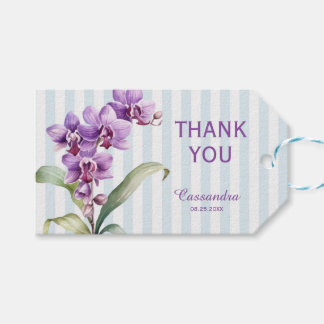Étiquettes-cadeau Orchidée violette Vert rayures Merci Floral
