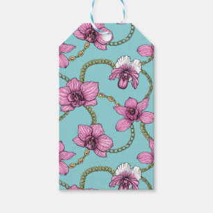 Étiquettes-cadeau Orchidées et chaînes, roses et bleues