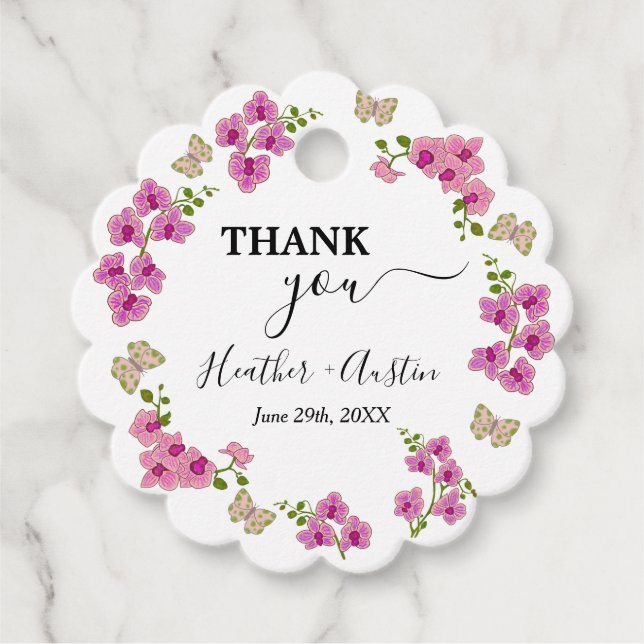 Étiquettes Cadeau Orchidées Violettes Élégantes et Délicates, Botani (Devant)