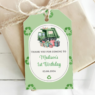 Étiquettes-cadeau Ordures Camion 1ère fête d'anniversaire