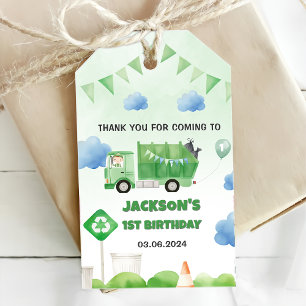 Étiquettes-cadeau Ordures Camion 1ère fête d'anniversaire
