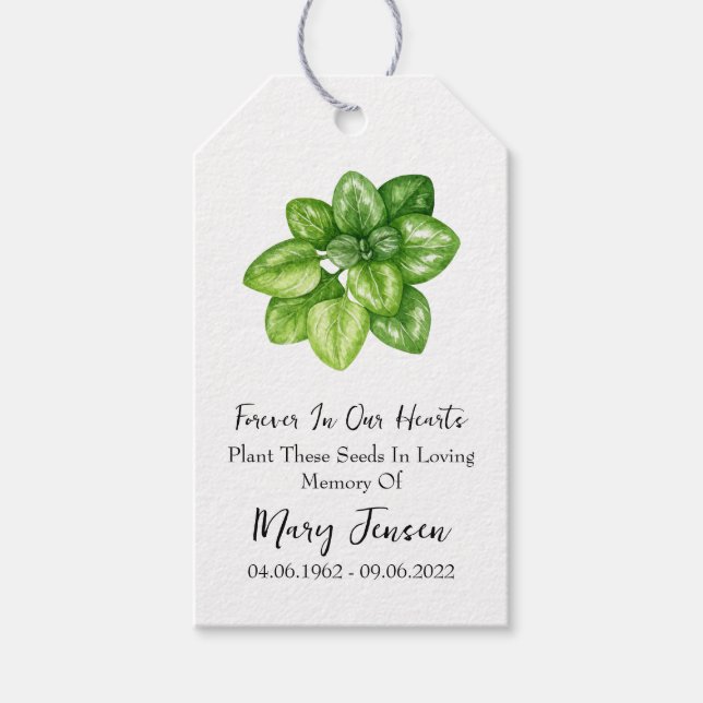 Étiquettes-cadeau Oregano Seed Packet Memorial Funeral (Devant)