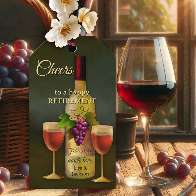 Étiquettes-cadeau Original Italian Art Wine Themed (Gift tag featuring a unique painting inspired by vintage Italian art with a wine bottle and glasses)