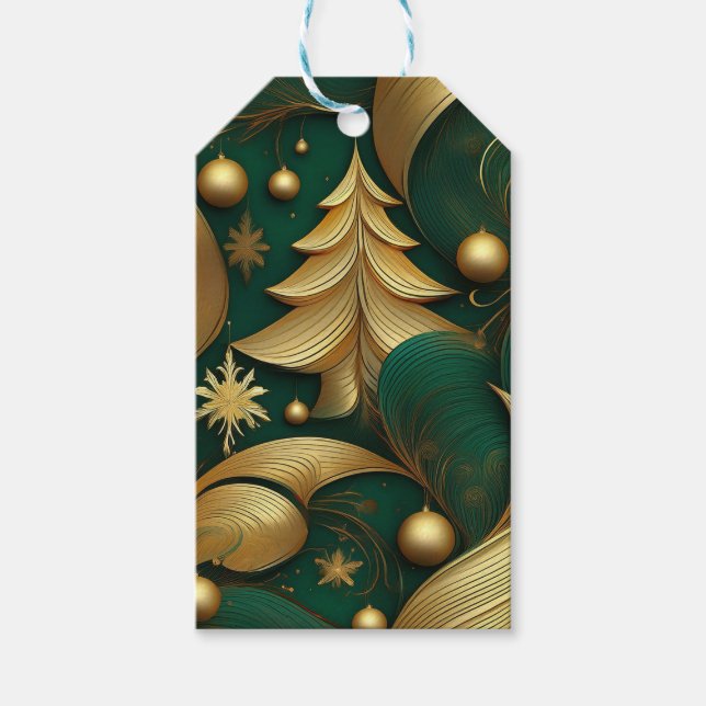 ÉTIQUETTES-CADEAU ORNATE CHRISTMAS GREEN AND GOLD TREE (Devant)