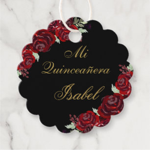 Étiquettes Cadeau Ornement de Merci de Quinceañera en Bourgogne noir