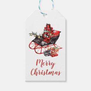 Étiquettes-cadeau Ornement en métal de Noël vintage Rouge Doré