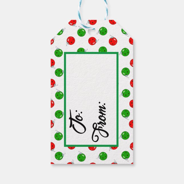 Étiquettes-cadeau Ornements de Noël de Pickleball Rouge Vert sur Bla (Dos)