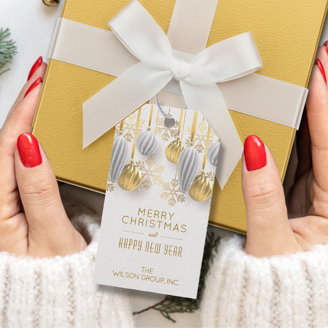 Étiquettes-cadeau Ornements de Noël or et argent (Vintage gold and silver Christmas ornaments favor gift tags)