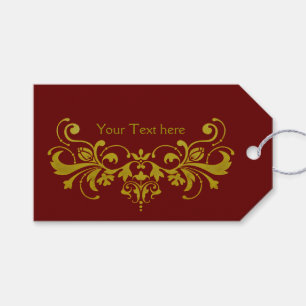Étiquettes-cadeau Ornements dorés vintages I + votre backgr. & texte