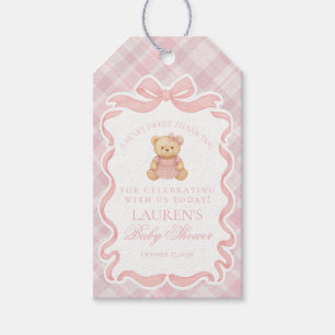 Étiquettes-cadeau Ours à nœud papillon rose Coquette Tartan Faveurs 
