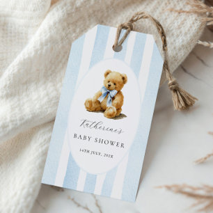 Étiquettes-cadeau Ours à rayures bleues Baby Shower