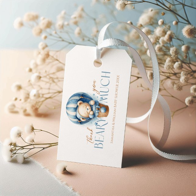 Étiquettes-cadeau Ours de bébé en Bleu à air chaud (Créateur téléchargé)