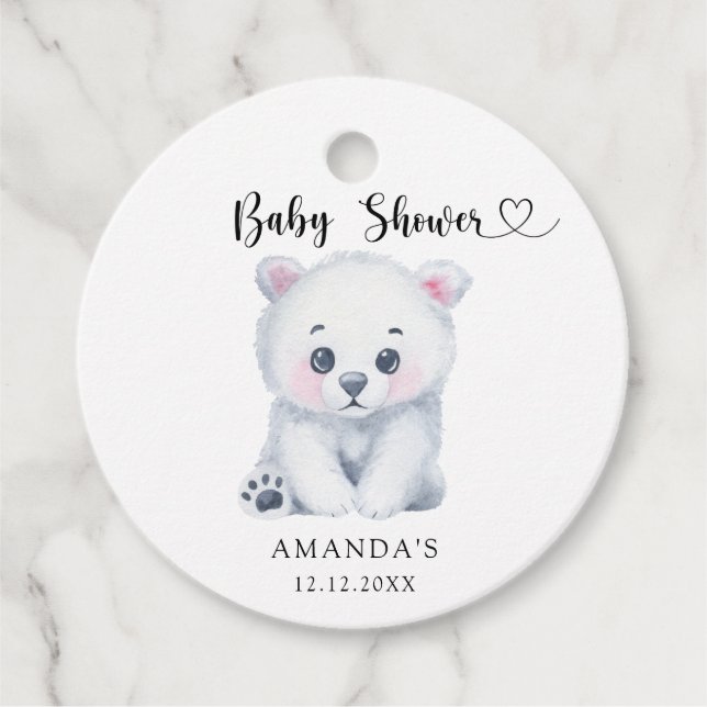 Étiquettes Cadeau Ours de bébé polaire - Baby shower (Devant)