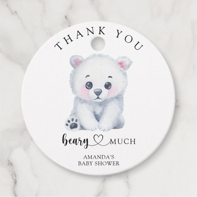 Étiquettes Cadeau Ours de bébé polaire - merci bérez beaucoup (Devant)