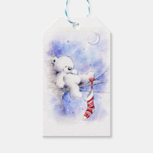 Étiquettes-cadeau Ours De Noël Dans Un Arbre (Devant)