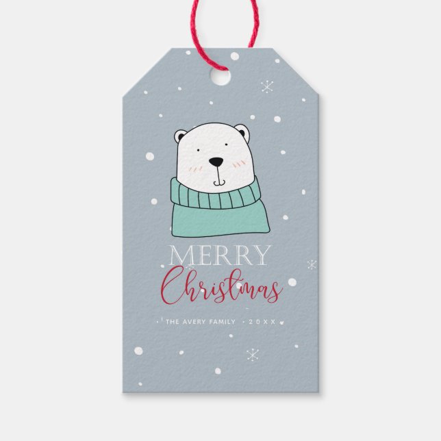 Étiquettes-cadeau Ours de Noël moderne personnalisé (Devant)