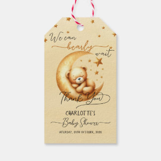 Étiquettes-cadeau Ours Dormir À L'Aquarelle Sur Le Baby shower Lune