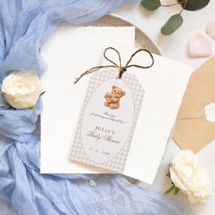 Étiquettes-cadeau Ours en peluche à carreaux marron neutre Papier po