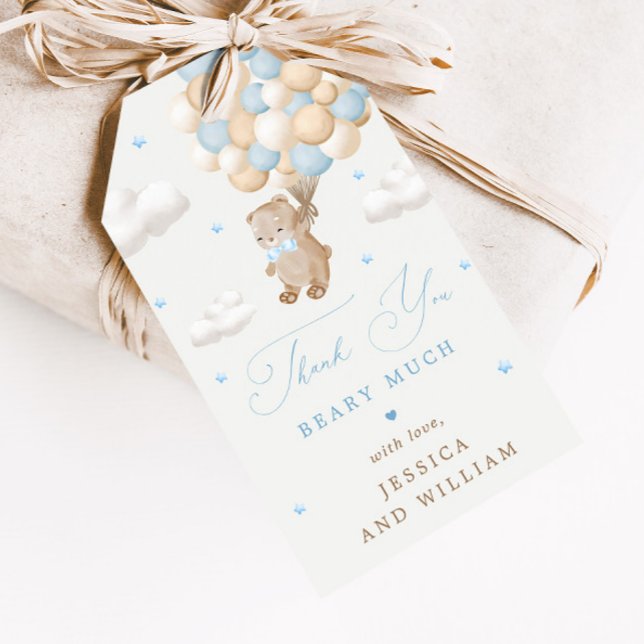 Étiquettes-cadeau Ours en peluche avec Baby shower Ballons Bleus (Créateur téléchargé)