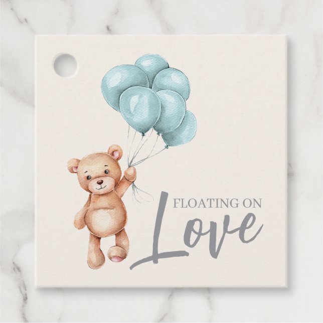 Étiquettes Cadeau Ours en peluche avec ballons (Devant)
