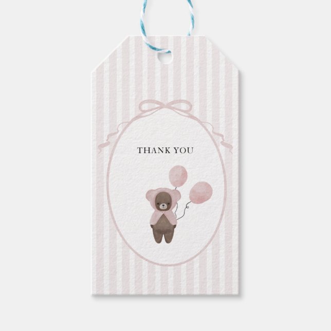 Étiquettes-cadeau Ours en peluche blanc rose (Devant)