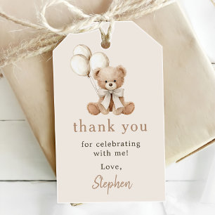 Étiquettes-cadeau Ours en peluche bohème pour la fête du premier ann