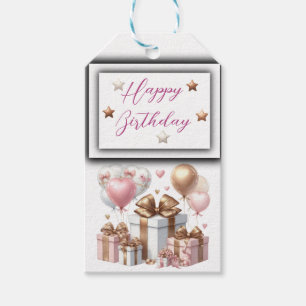 Étiquettes-cadeau Ours en peluche mignonne avec ballons et cadeaux