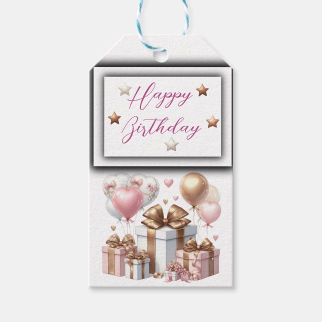 Étiquettes-cadeau Ours en peluche mignonne avec ballons et cadeaux (Devant)