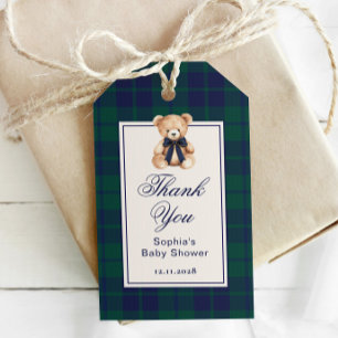 Étiquettes-cadeau Ours en peluche Prépa carreaux Baby Shower Merci