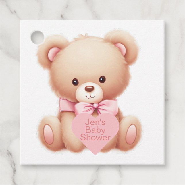 Étiquettes Cadeau Ours en peluche rose (Devant)