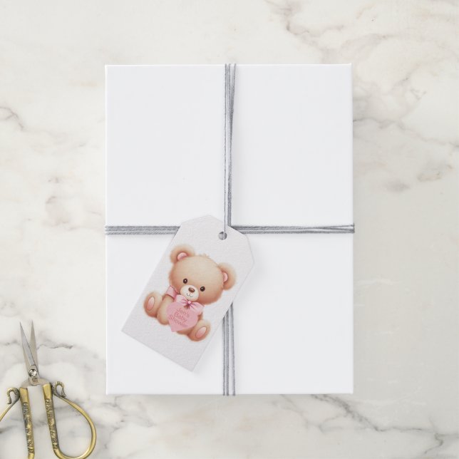 Étiquettes-cadeau Ours en peluche rose (Avec de la ficelle)