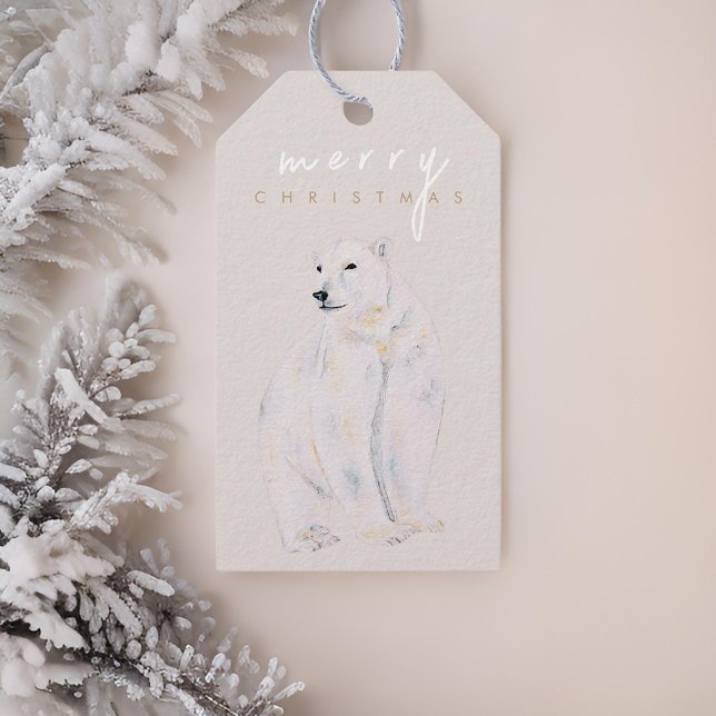Étiquettes-cadeau Ours polaire aquarelle Joyeux Noël moderne (Créateur téléchargé)