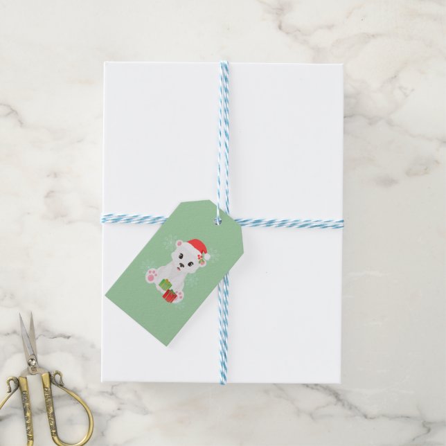 Étiquettes-cadeau Ours polaire de Noël (Avec de laficelle)
