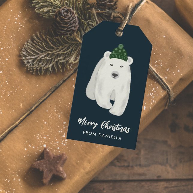 Étiquettes-cadeau Ours polaire mignon Noël personnalisé (Créateur téléchargé)