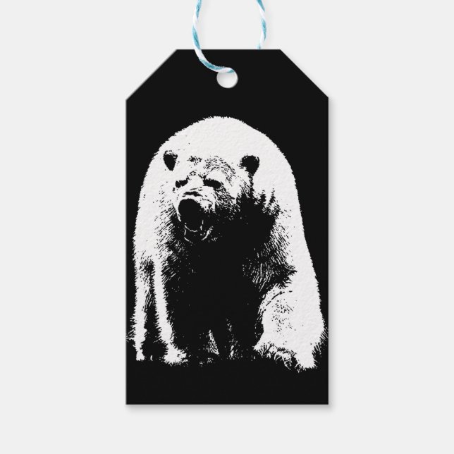 Étiquettes-cadeau Ours polaire Pop Art noir et blanc (Devant)