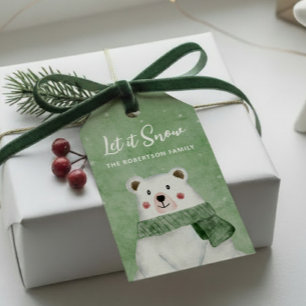 Étiquettes-cadeau Ours Polaire Portant une Écharpe Verte Laisser pas