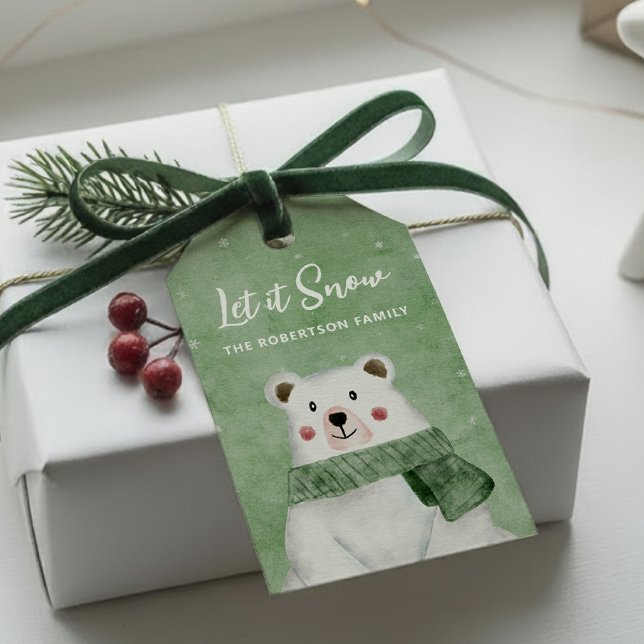 Étiquettes-cadeau Ours Polaire Portant une Écharpe Verte Laisser pas (Créateur téléchargé)