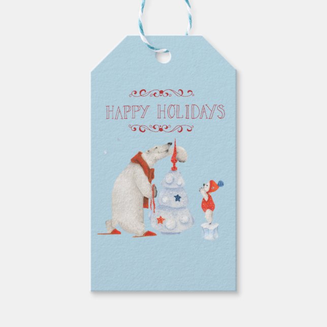 Étiquettes-cadeau Ours polaires décorant arbre (Devant)