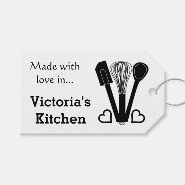 Étiquettes-cadeau Outils de cuisson Nom personnalisé (Devant (Horizontal))