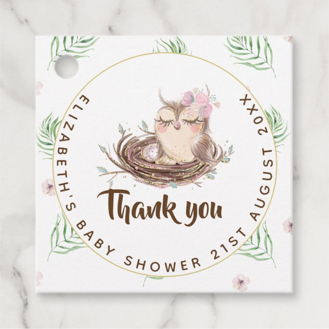 Étiquettes Cadeau Owl Baby Merci Cadeau Tags Faveurs Garçon Girl (Devant)