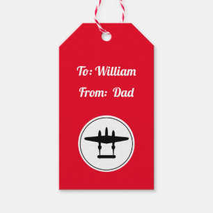 Étiquettes-cadeau P-38 Silhouette Foudre Cercle Blanc Rouge Arrière