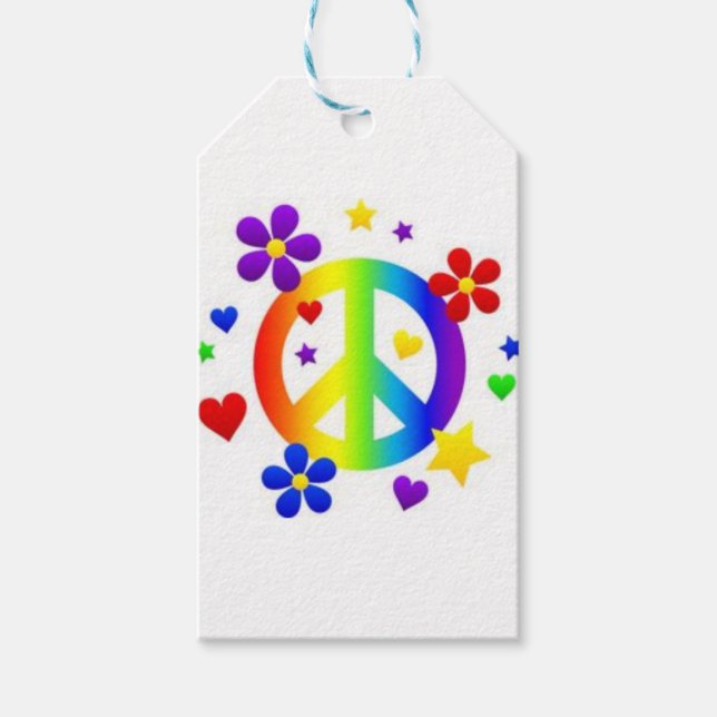 ÉTIQUETTES-CADEAU PAACE LOVE TIE DYE HIPPIE SYMBOLE CADEAUX BALISES (Devant)