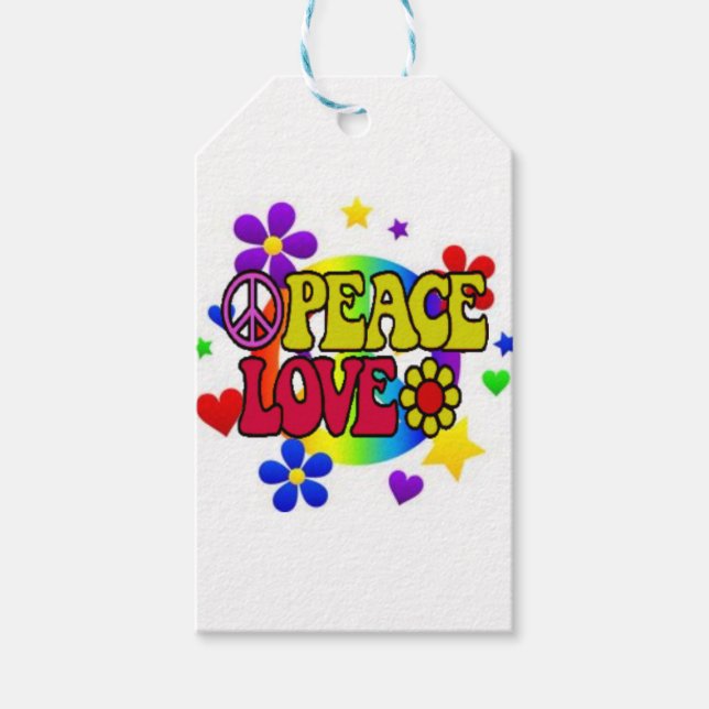 ÉTIQUETTES-CADEAU PAACE LOVE TIE DYE HIPPIE SYMBOLE CADEAUX BALISES (Devant)