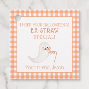 Étiquettes Cadeau Paille d'Halloween Ghost Ek paille d'orange Enfant