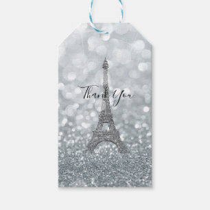Étiquettes-cadeau Paillettes d'argent scintillent Bling Tour Eiffel 