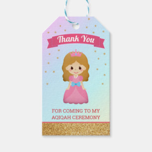 Étiquettes-cadeau Paillettes dorées Mignonne Petite Princesse Aqiqah