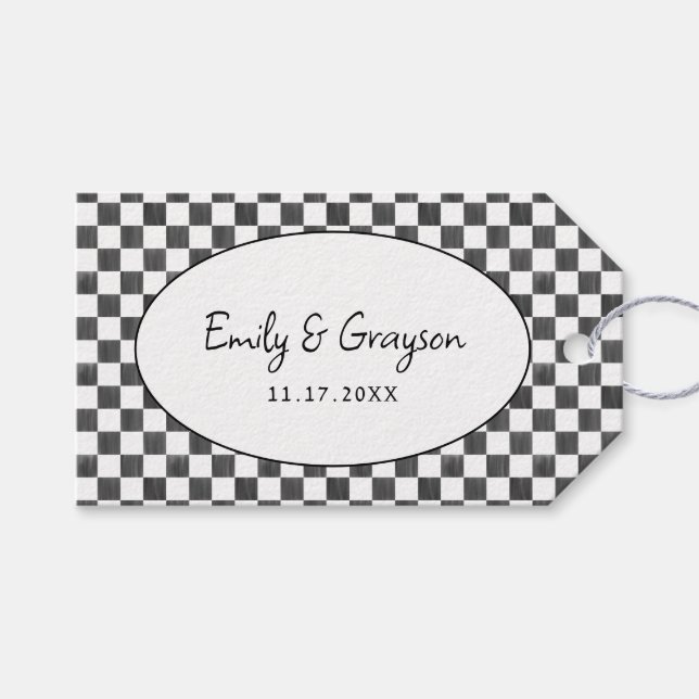 Étiquettes-cadeau Painted Black Checkerboard Pattern Wedding (Devant (Horizontal))