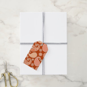 Étiquettes-cadeau Paisley motif, Mandarin Orange et Blanc